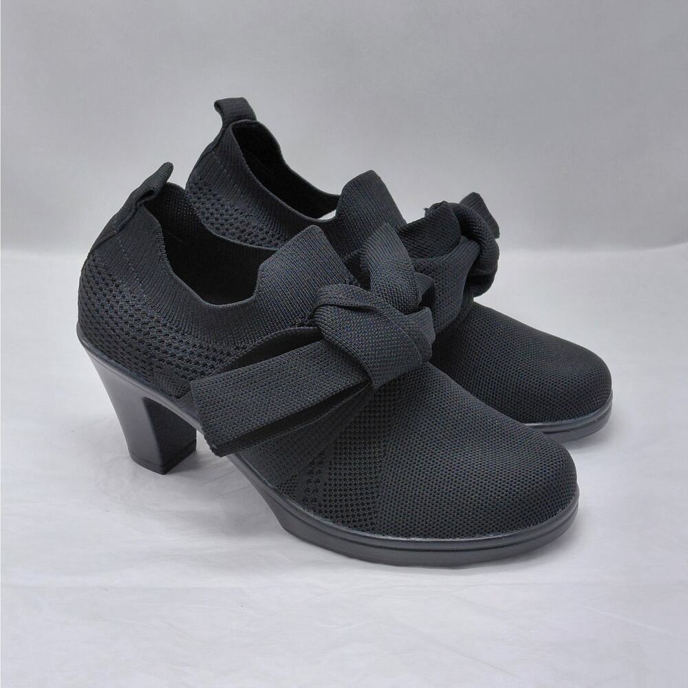 Bernie Mev Womens Comfort Shoes Size 37 Black Knit Chunky Slip On Work Booties - Picture 12 of 12